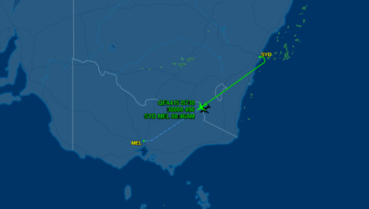 Melbourne ve Sydney arası uçuş rotası Dünya sıralamasında